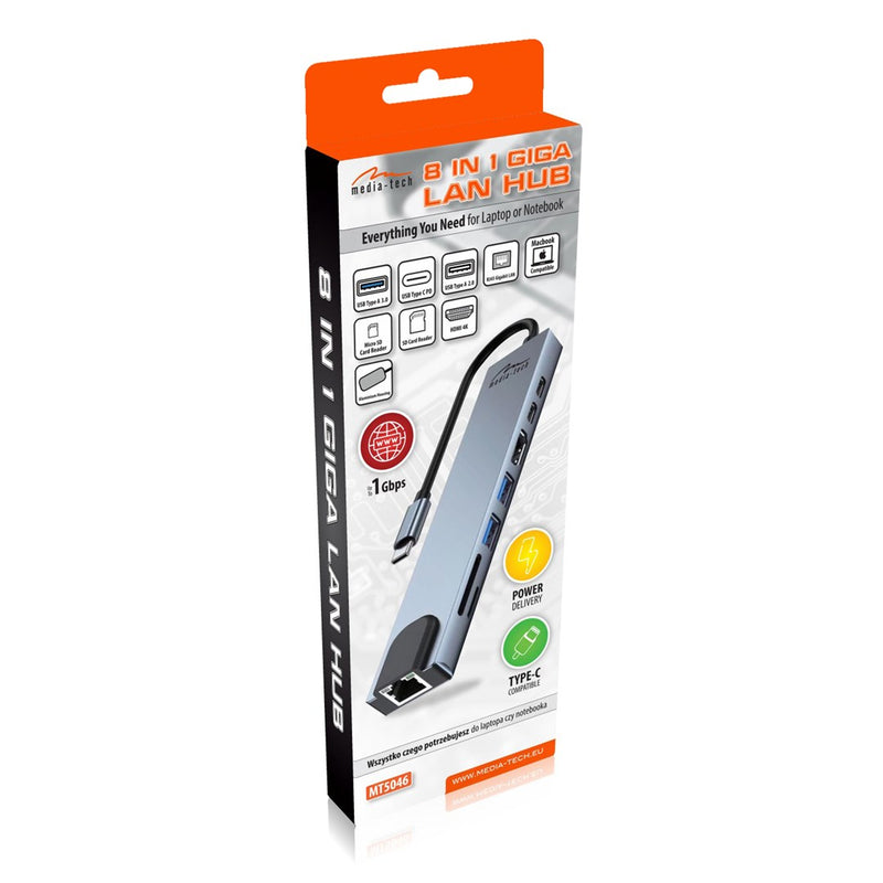 MEDIA-TECH USB HUB 8-IN-1 GIGA LAN HUB MT5046