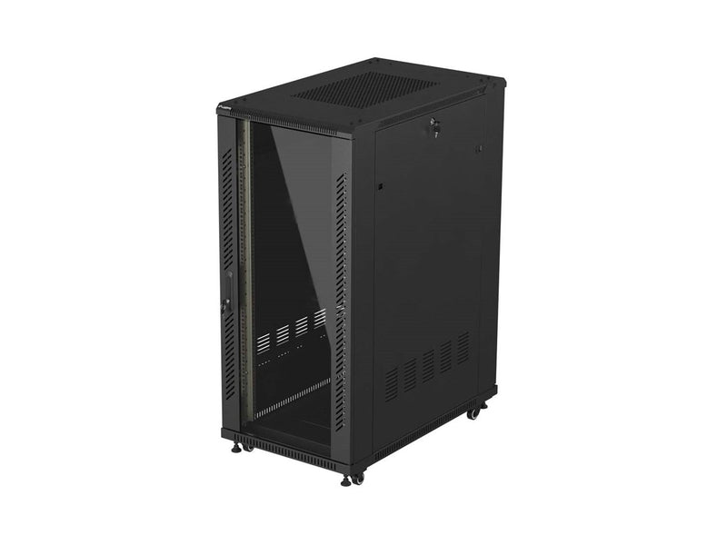 19" 27U 600 × 1000 BLACK FLOOR-STANDING RACK CABINET WITH GLASS DOOR, LANBERG (FLAT PACK)