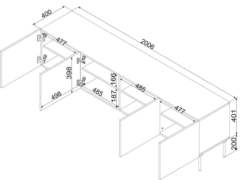 4D TV-Schrank PALAZZO BIS 201x40x60 weiß matt