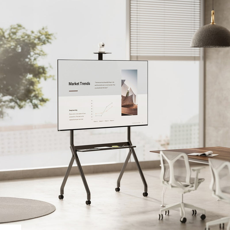 Maclean TV stand / cart, camera shelf, on casters, 55-100", max load 120kg/10kg shelf, max. VESA 900x600, black, MC-114 B