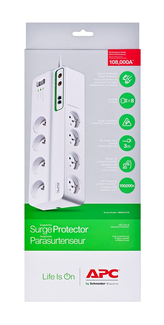 APC Performance SurgeArrest 8 outlets with Phone & Coax Protection 230V France - listwa
