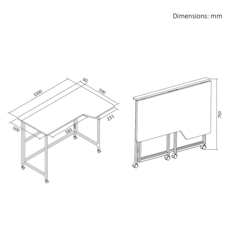 Maclean Folding Desk, White, Mobile, 100x65 cm, max. 50 kg, Corner, L-Shaped, MC-1250 L/W