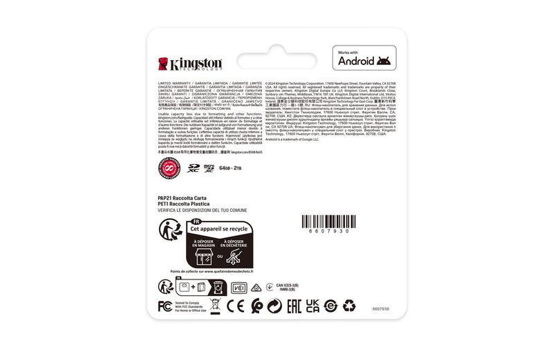 Kingston Technology Carte microSDXC Canvas Select Plus Gen3 256 Go 150 Mo/s A1 + adaptateur