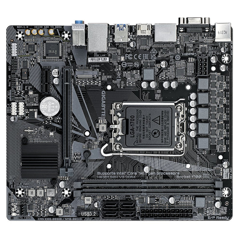 Gigabyte H610M S2H V3 DDR4 Motherboard - Supports Intel Core 14th CPUs, 4+1+1 Hybrid Digital VRM, up to 3200MHz DDR4, 1xPCIe 3.0 M.2, GbE LAN , USB 3.