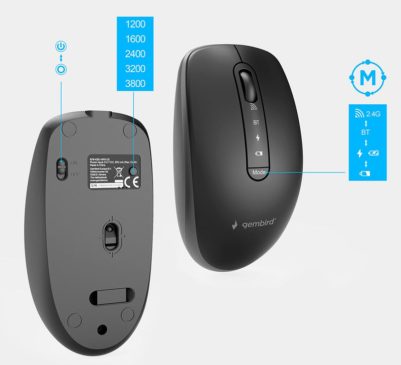 Gembird KBS-WPS-02-CYRL Dual-mode slim wireless desktop set, 2.4G+BT, RU layout