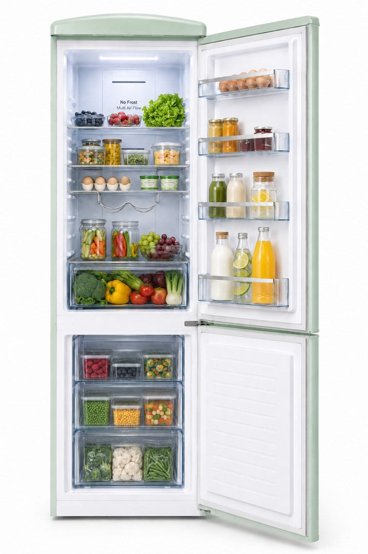 Ravanson LKK-315RM Retro Fridge 597 mm x 707 mm x 1943 mm | 315 l | Total No Frost | Energy Class E | mint