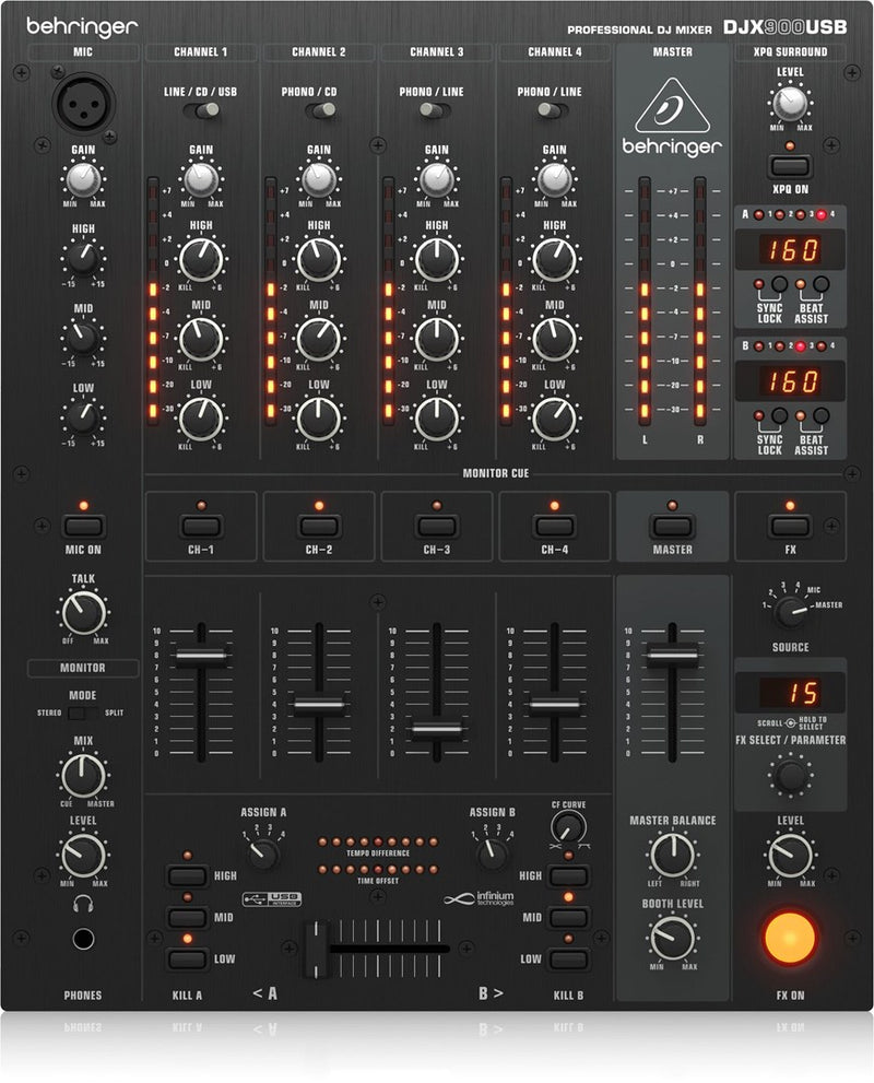 Behringer DJX900USB - professional 5-Channel DJ Mixer with INFINIUM 'Contact-Free' VCA Crossfader, Advanced Digital Effects and USB/Audio Interface