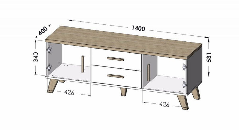 Cama RTV stand LOTTA 140cm wotan oak + matt black
