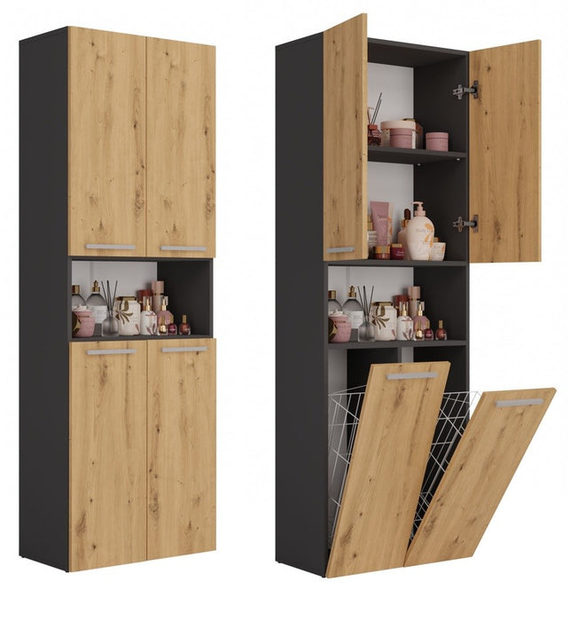 Topeshop NEL 2K DK ANT/ART KP bathroom storage cabinet Graphite, Oak