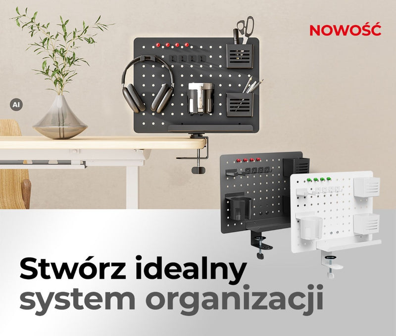 Activejet APB-002W desk organiser – rotating perforated board, grey and white