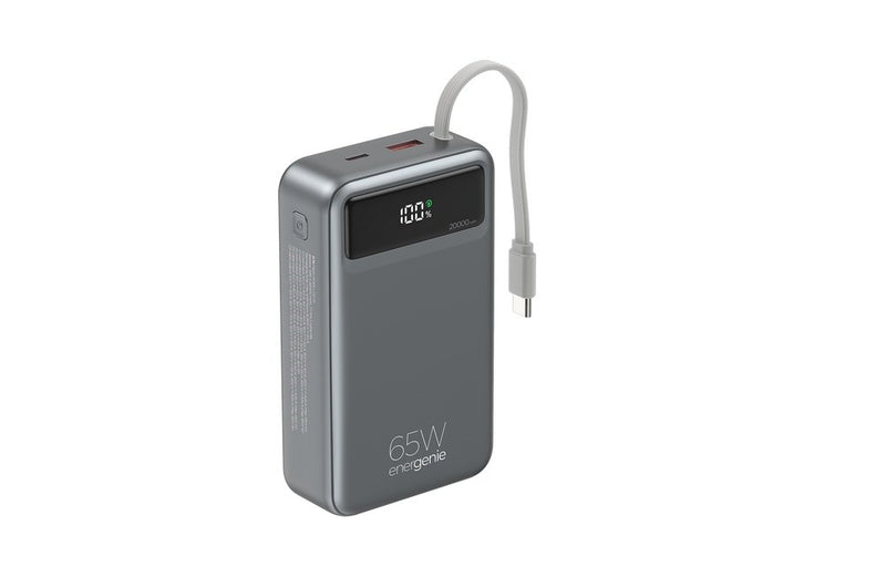 Gembird PB20-PD65-LCD-01 Fast charging power bank with integrated cables, 65W, 20000 mAh, black