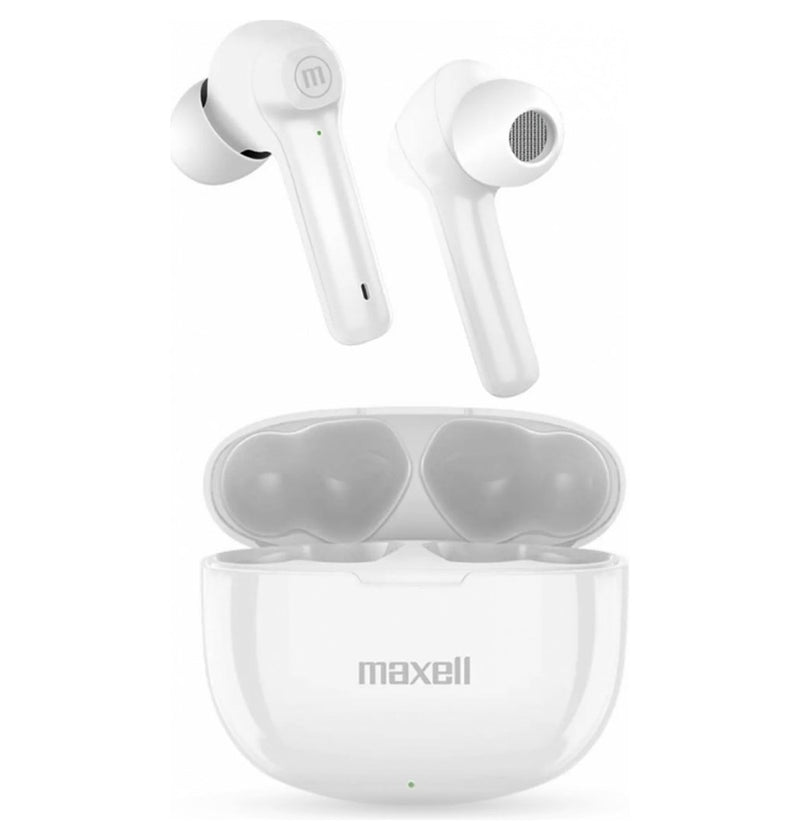 Écouteurs sans fil Maxell Dynamic+ avec étui de chargement Bluetooth blancs
