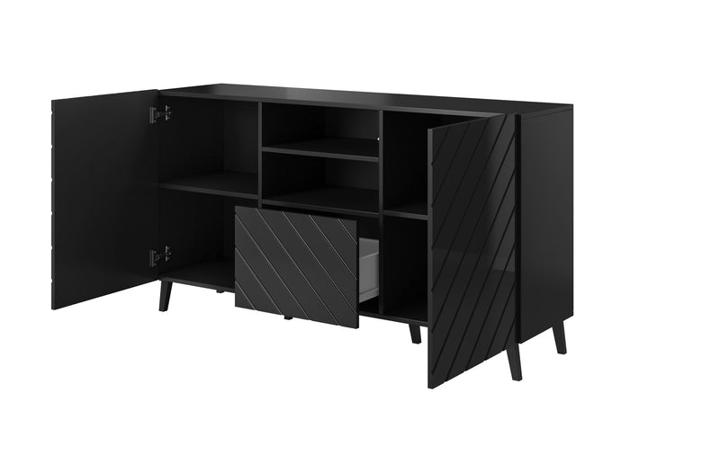 Kommode ABETO 150x42x82 Hochglanz Schwarz/Schwarz
