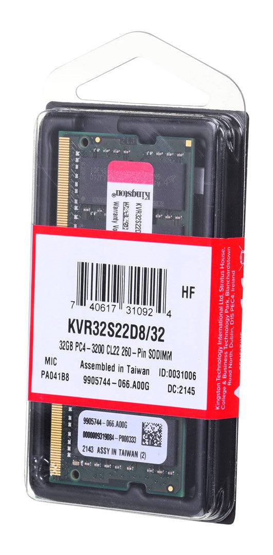 Kingston ValueRAM - DDR4 - module - 32 GB - SO-DIMM 260-pin - 3200 MT/s / PC4-25600 - CL22 - 1.2 V - unbuffered - non-ECC - for Intel Next Unit of Com