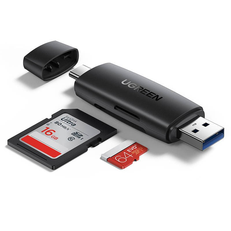 Ugreen SD/micro SD card reader adapter (USB-A/USB-C) black (CM304)