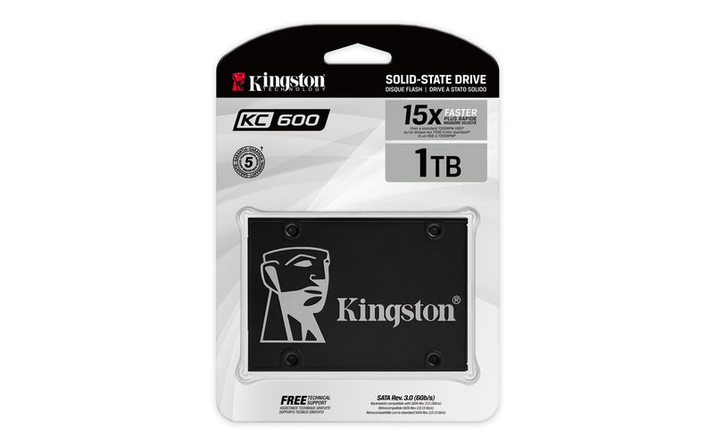 Kingston KC600 - SSD - encrypted - 1 TB - internal - 2.5" - SATA 6Gb/s - 256-bit AES - TCG Opal Encryption, Self-Encrypting Drive (SED)