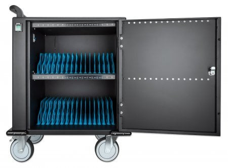Manhattan iPad to 13", MacBook Air to 13" & Chromebook to 14" 32-bay Charging Trolley/Cart via USB-C, Also other tablets/smartphones (with device to U