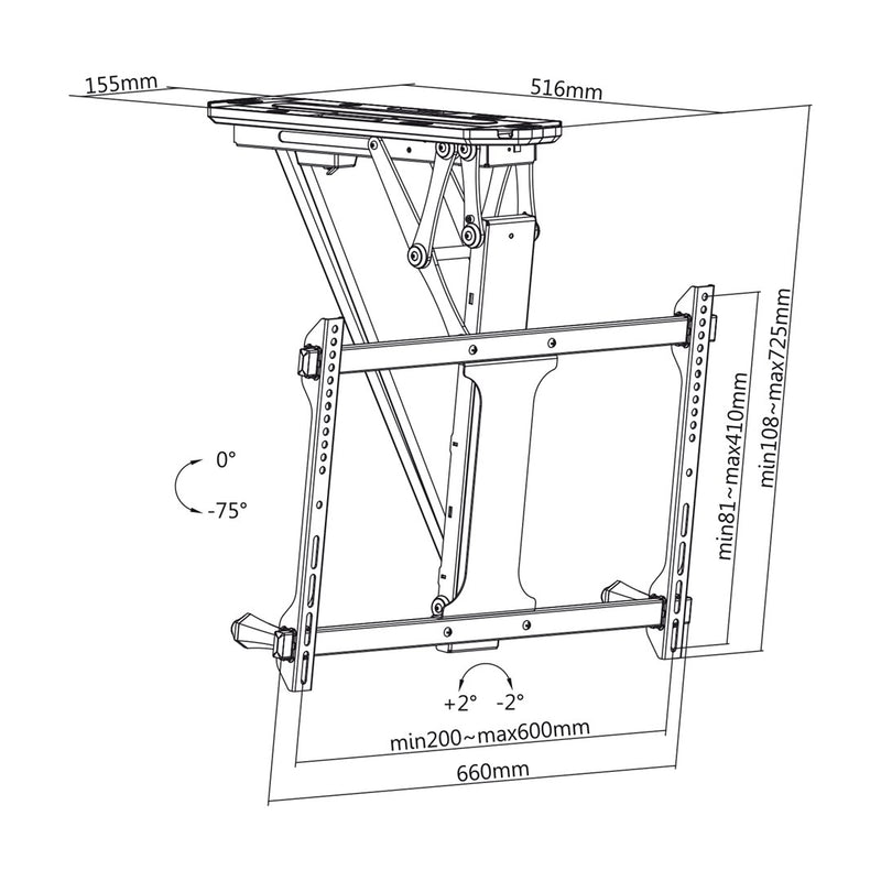 Support de plafond électrique Maclean pour TV, prise en charge TUYA, VESA max 600x400, pour murs inclinés, télécommande, 32"-70", 35kg, MC-880T