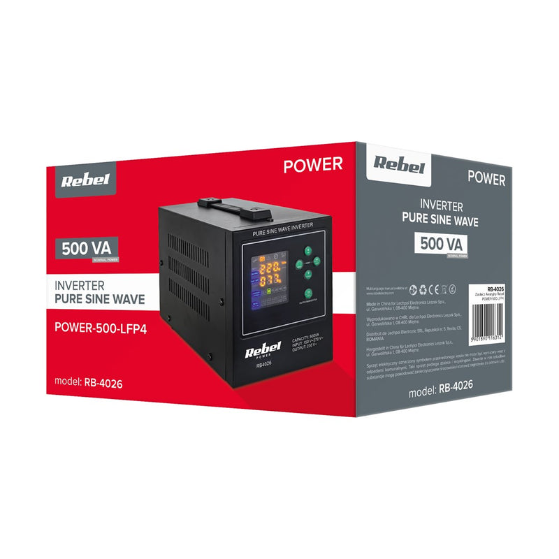 Rebel POWER-500-LFP4 emergency power supply – a pure sine wave inverter with a 12V charging function, 230V, 500VA/300W
