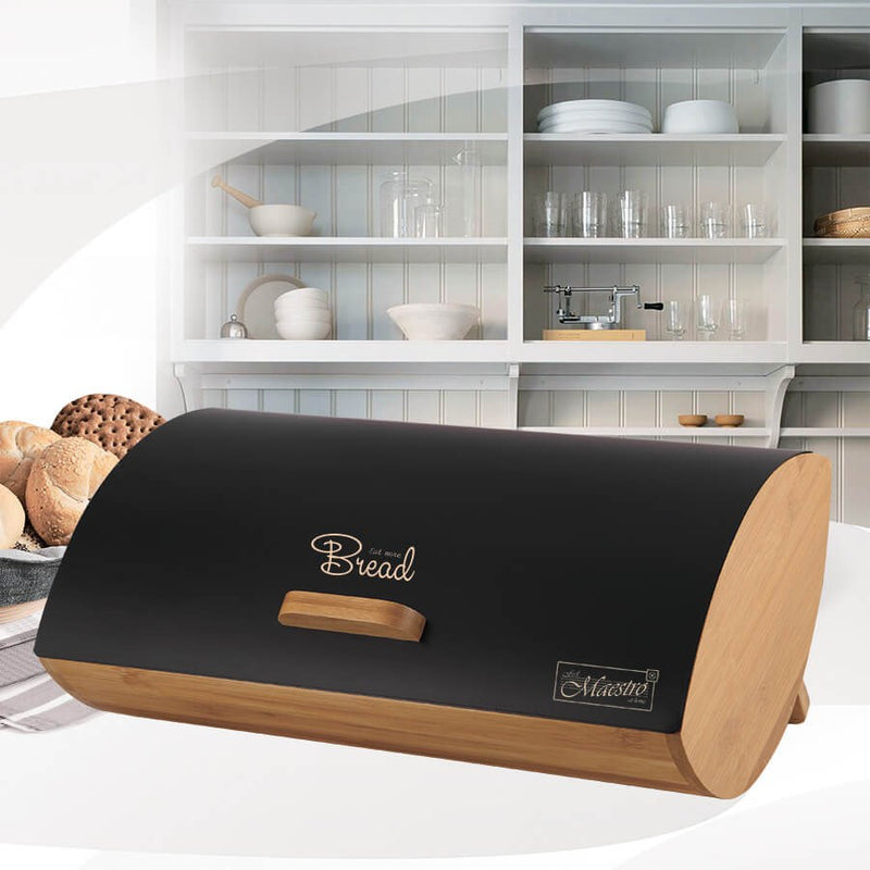 Boîte à pain Maestro MR-1775-BLACK Autres Noir, Bois Bambou, Métal