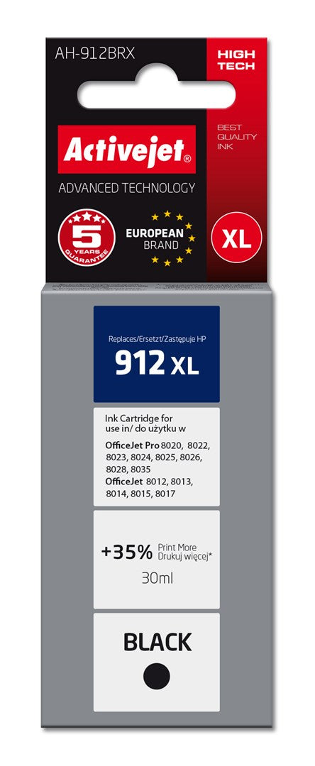 Activejet AH-912BRX Ink Cartridge (replacement for HP 912XL 3YL84AE; Premium; 1100 pages; 30 ml, black)