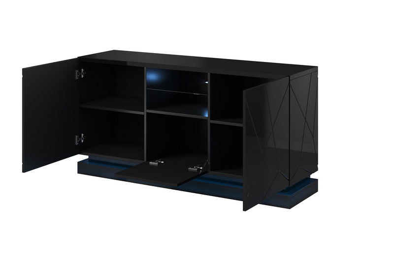 Chest of drawers QIU 2D1K 150x41.5x75 black gloss/black gloss