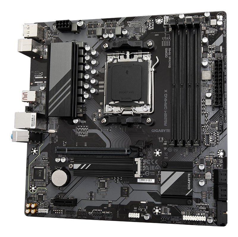 GIGABYTE A620M GAMING X Motherboard - Supports AMD Ryzen 8000 CPUs, 8+2+1 Phases Digital VRM, up to 8000MHz DDR5 (OC), 1xPCIe 4.0 M.2, GbE LAN, USB 3.