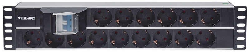 Intellinet 19" 2U Rackmount 15-Output Power Distribution Unit (PDU), EU CEE 7/3 Outlets, With Double Air Switch, Built-in 3 m (10 ft.) Power Cord with