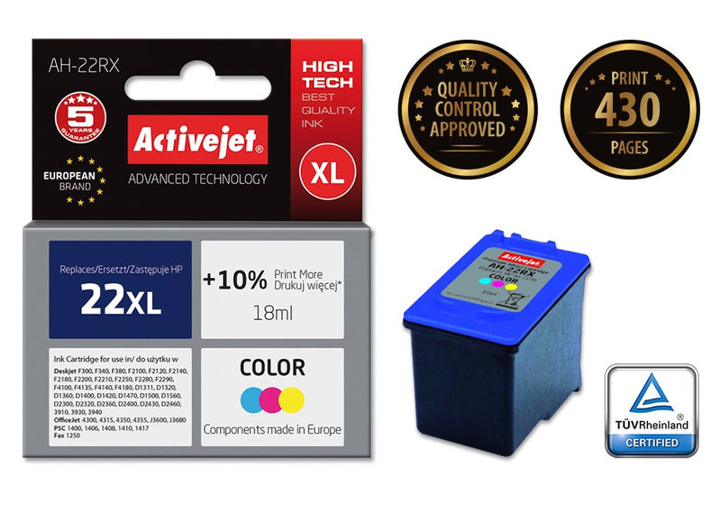 Activejet AH-22RX Ink (replacement for HP 22XL C9352A; Premium; 18 ml; color)