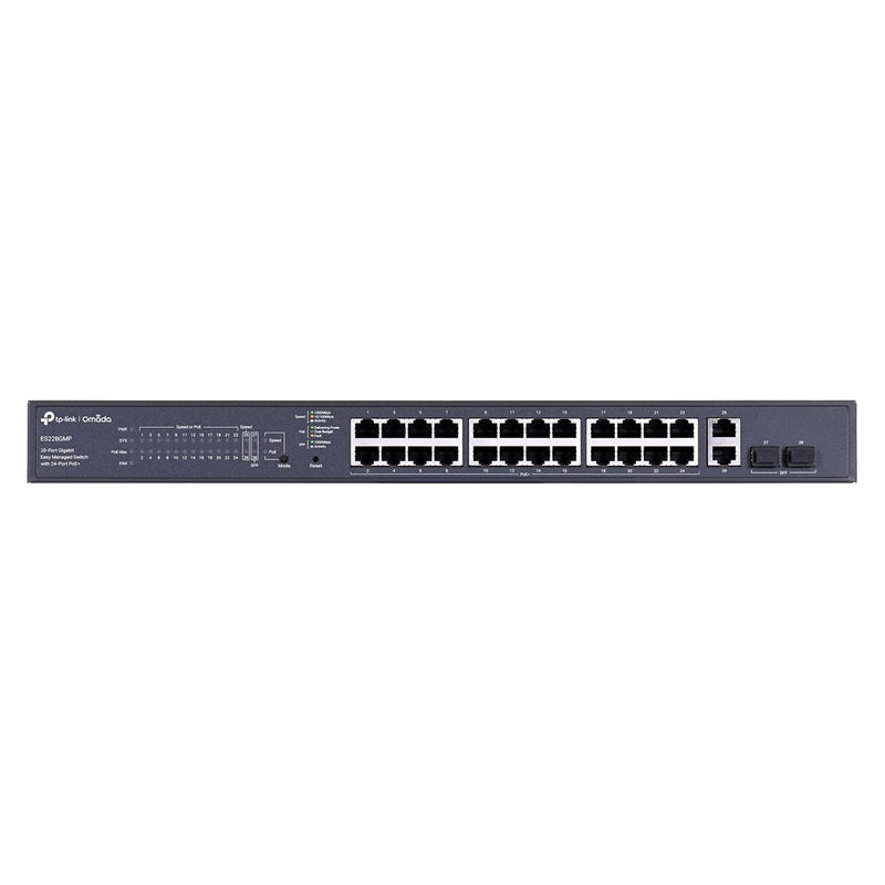 TP-Link Omada ES228GMP V1.6 - Switch - Managed - 24 x 10/100/1000 (PoE+) + 2 x 10/100/1000 + 2 x Gigabit SFP - rack-mountable - PoE+ (384 W)