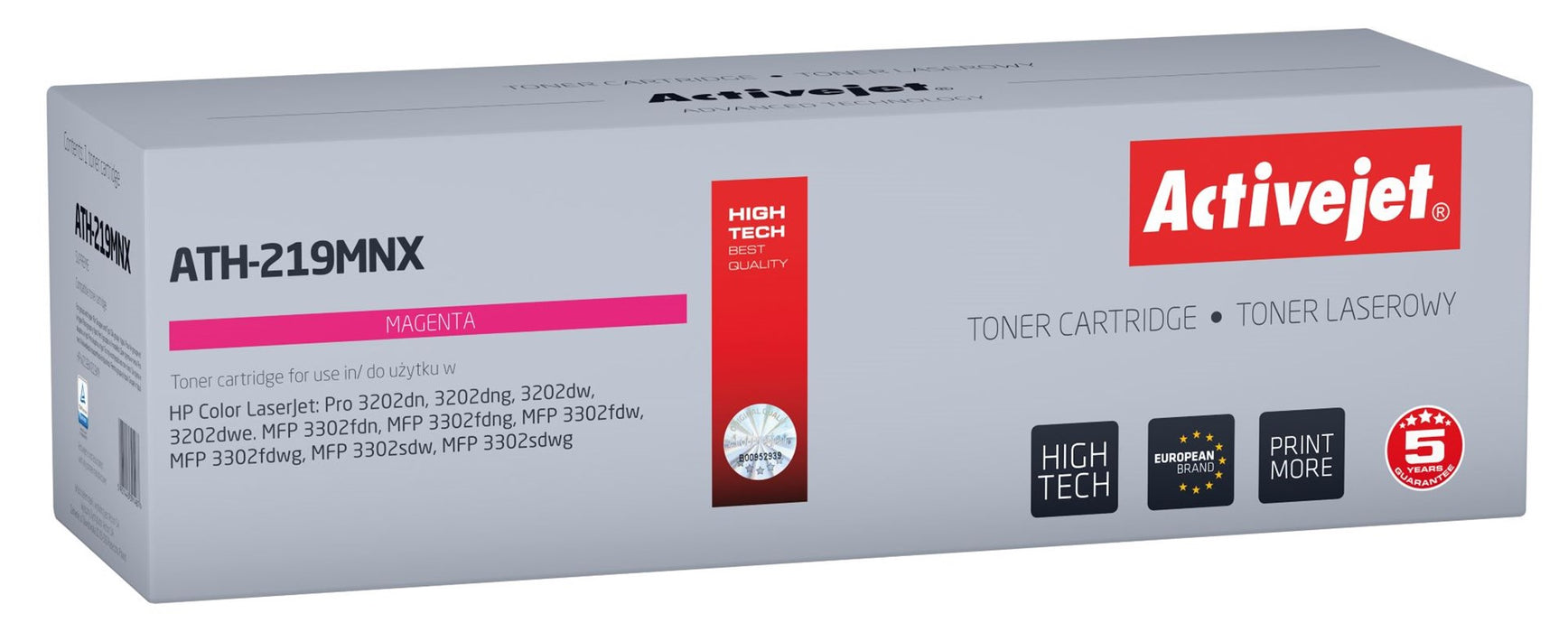 Activejet ATH-219MNX Toner for HP printer, replacement HP 219X W2193X; Supreme; 2500 pages; magenta, with chip