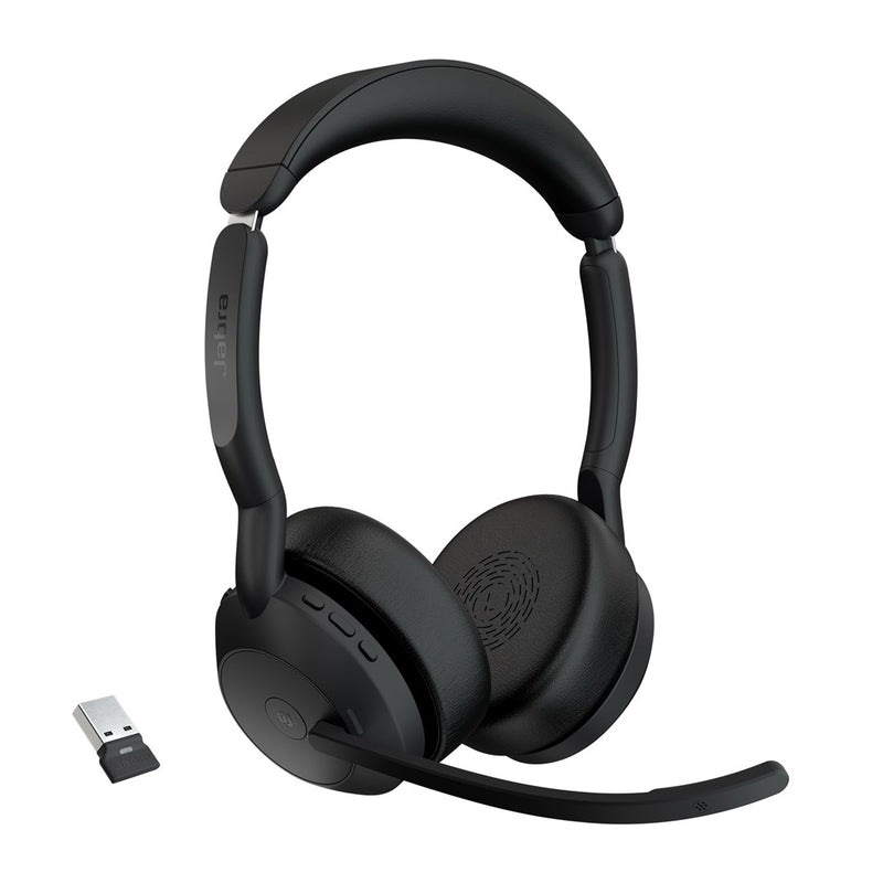 Jabra Evolve2 55 MS Stereo - Headset - on-ear - Bluetooth - wireless - active noise cancelling - USB-A - black - Zoom Certified, Certified for Microso