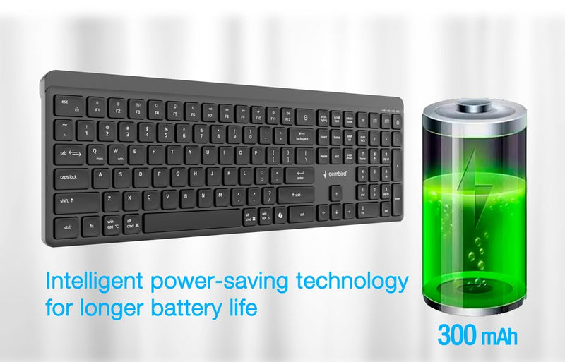 Gembird KB-WPS-03 Dual-mode pro-business slim wireless keyboard, 2.4G+BT, US layout