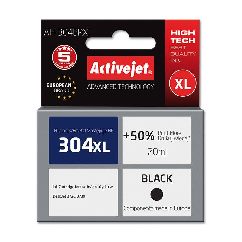 Activejet AH-304BRX Tinte (ersetzt HP 304XL N9K08AE; Premium; 20 ml; schwarz)