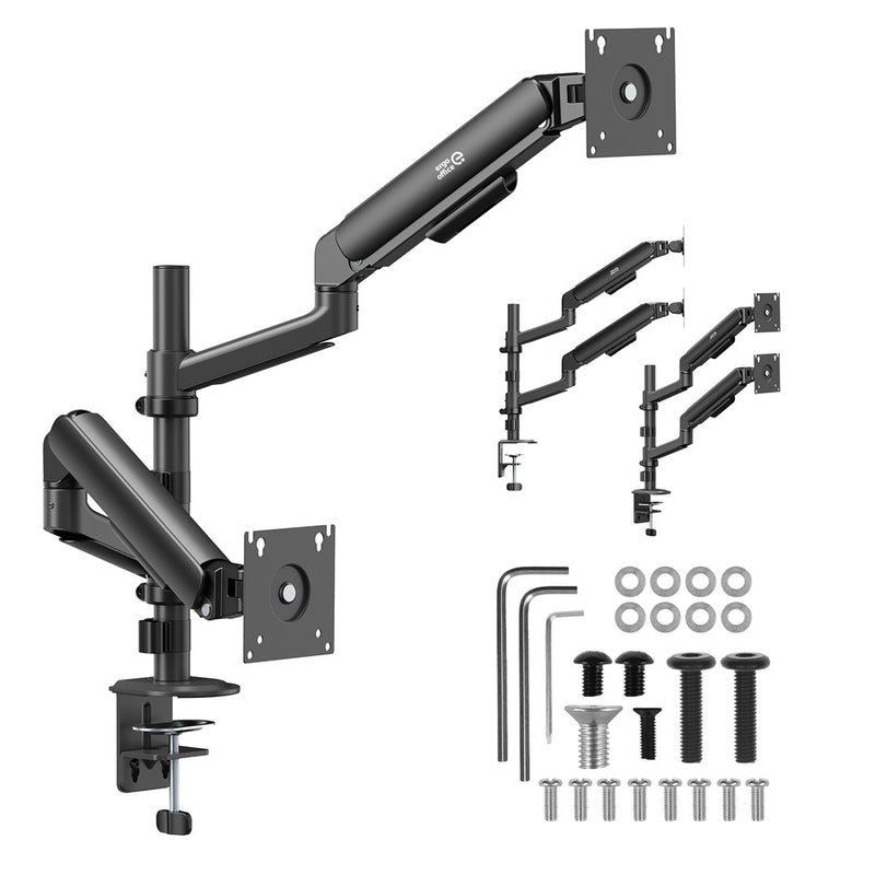 Ergo Office Mount / Holder for 2 Monitors, Gas Spring, 17"-32", 1-10 kg, Matte Black, ER-692 B