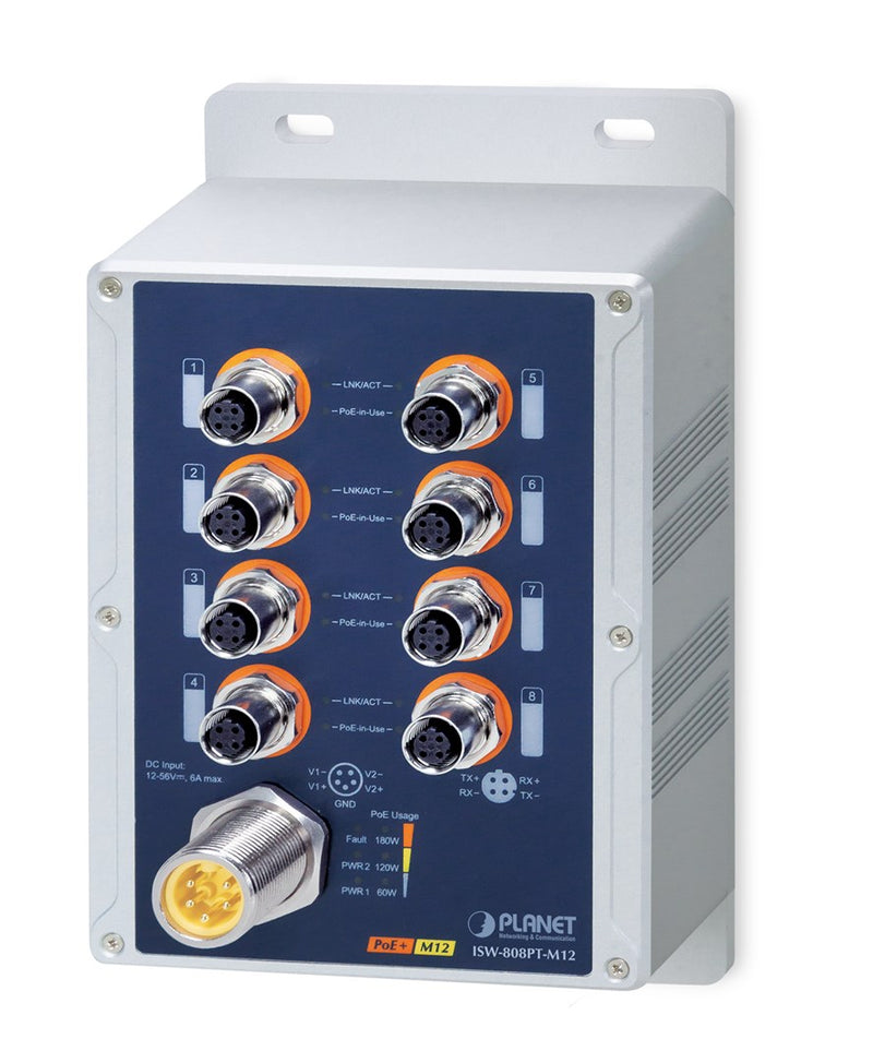 PLANET IP67-rated Industrial 8-Port Unmanaged Power over Ethernet (PoE) Blue, Grey