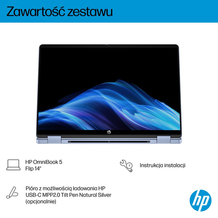 HP OmniBook 5 Flip 14-fp0004nw Intel Core 5 120U 2-in-1 Laptop 35.6 cm (14") 2K Touchscreen 16 GB LPDDR5 SDRAM 512 GB SSD Wi-Fi 6 (802.11ax) Windows 1