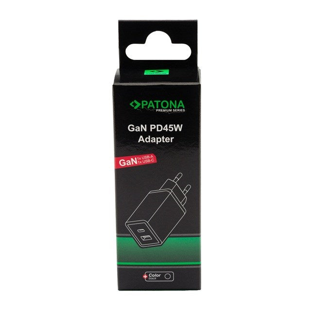 PATONA Premium Charger GaN PD45W 1xUSB-C 1xUSB-A PD3.0 QC3.0 Black