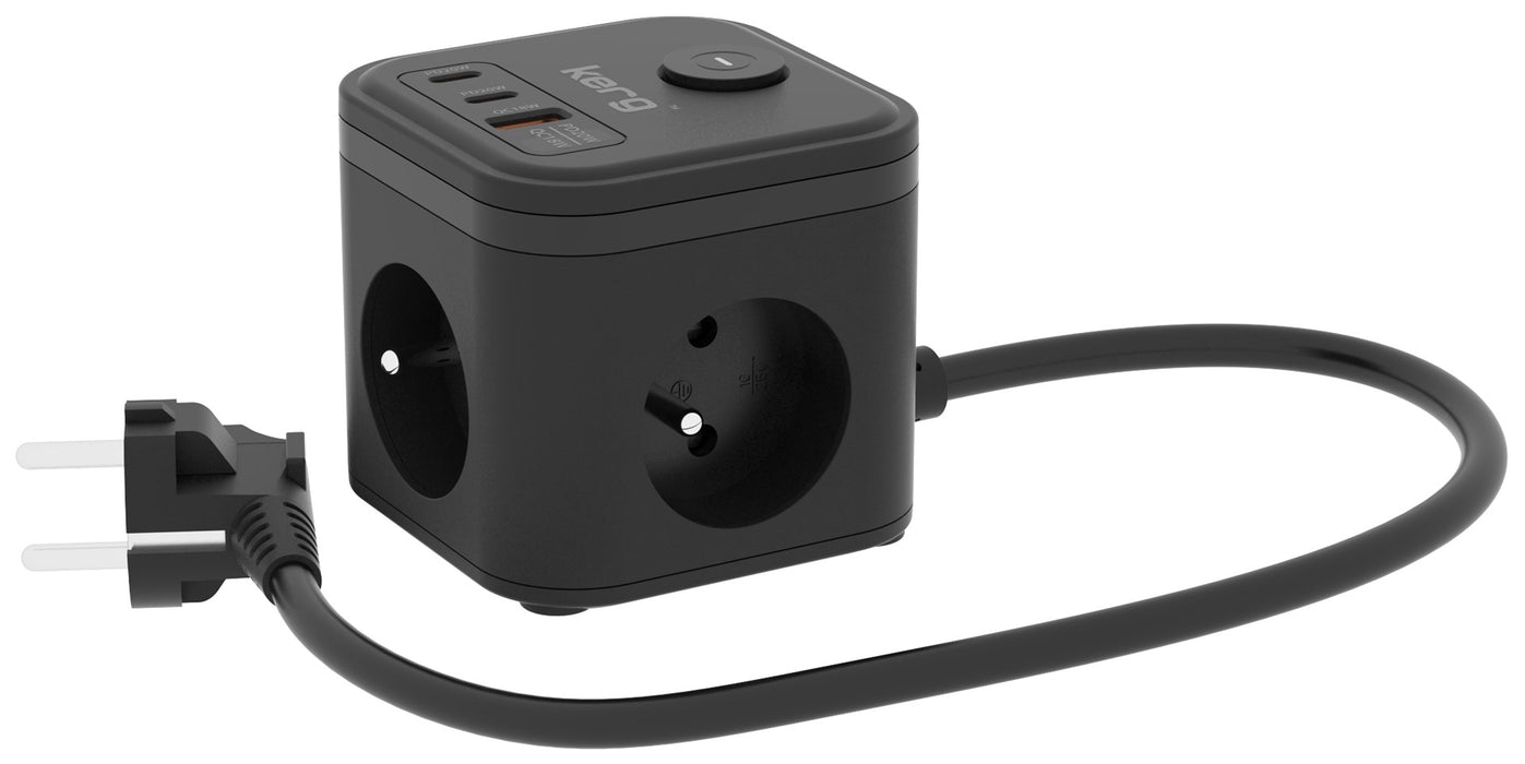 KERG SMART – 3-SOCKET POWER STRIP + USB-A+USB-C CHARGER 1.5M 3×1.5MM2 H05VV-F 16A/250V