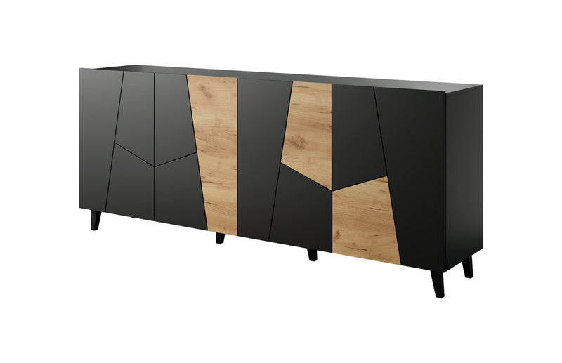 ETNA chest of drawers 200x42x82 black matt + oak craft