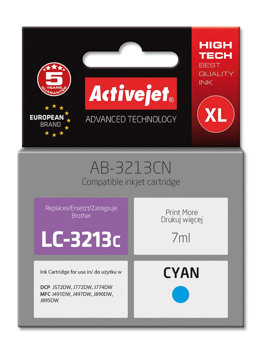 Activejet AB-3213CN Ink cartridge (replacement for Brother LC3213C; Supreme; 7 ml; cyan)