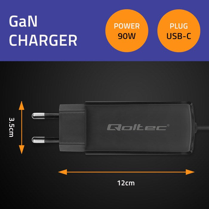 Qoltec 52420 90W GaN Super Fast Charger| 5-20V | 3-4.5A | USB-C 3.1