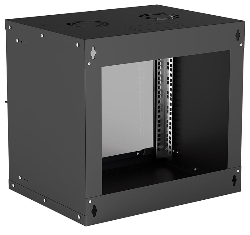 Intellinet 19" Network Cabinet - Wall Mount (Basic), 9U, 400mm Deep, Black, Flatpack, Max 50kg, Usable Depth 340mm, Glass Door, Rack, Parts for wall i