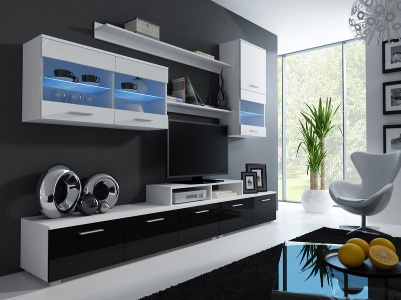 Cama storage cabinets set LOGO II 250/42/190 white/white+black gloss