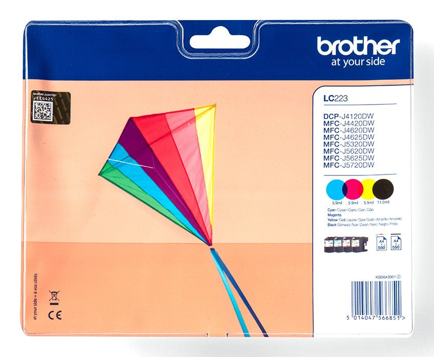 Brother LC223 - 4-pack - black, yellow, cyan, magenta - original - ink cartridge - for Brother DCP-J4120, J562, MFC-J4420, J4620, J4625, J480, J5320,