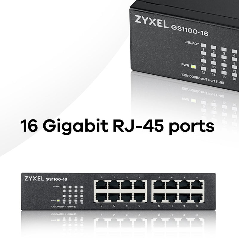 Zyxel GS1100-16 Unmanaged Gigabit Ethernet (10/100/1000) Black
