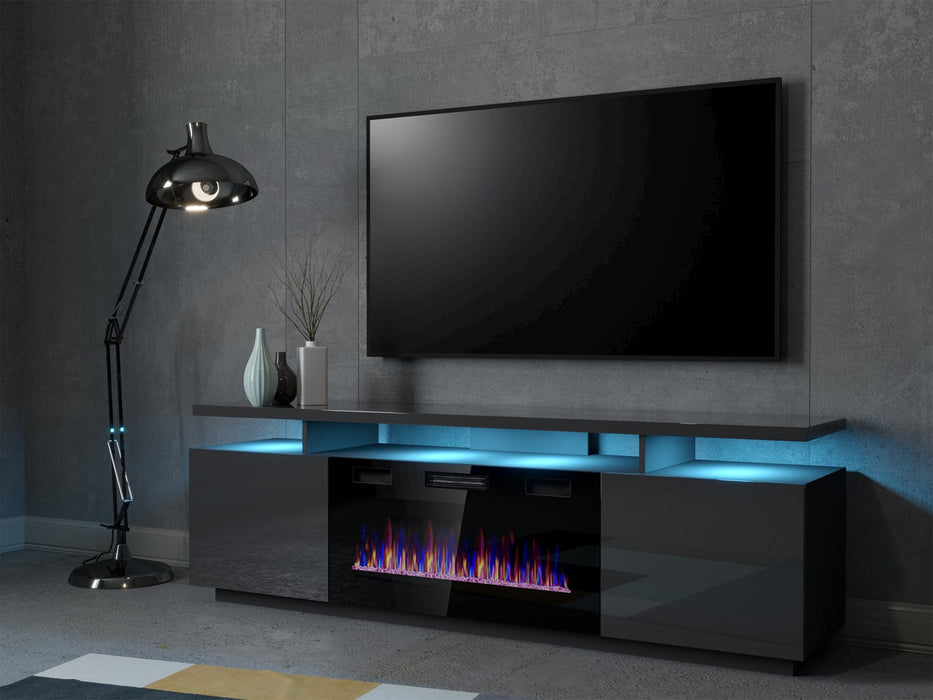 RTV EVA cabinet with electric fireplace 180x40x52 cm graphite/glossy graphite