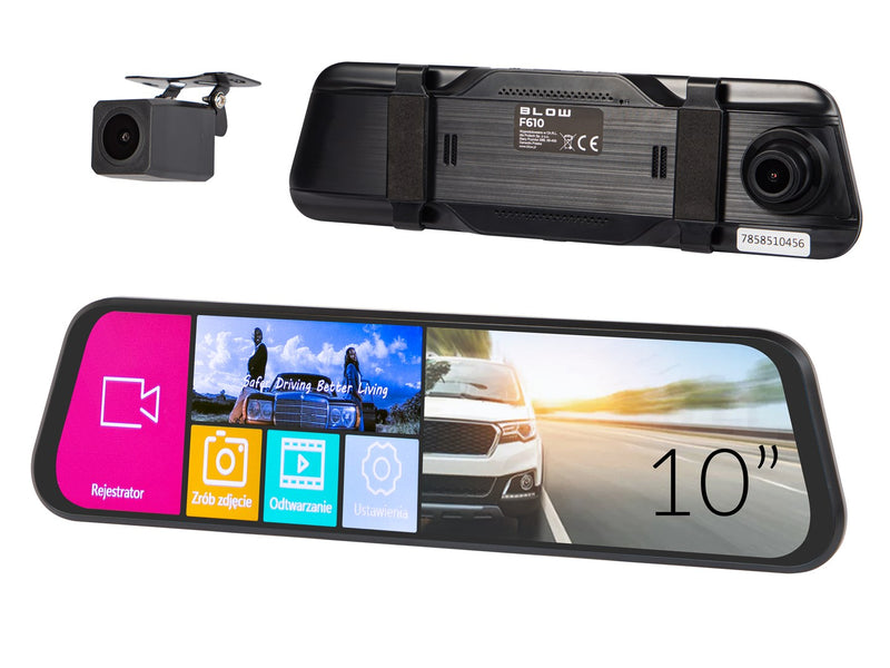 BLACKBOX DVR F610 BLOW video recorder, 10" screen mirror + reversing camera