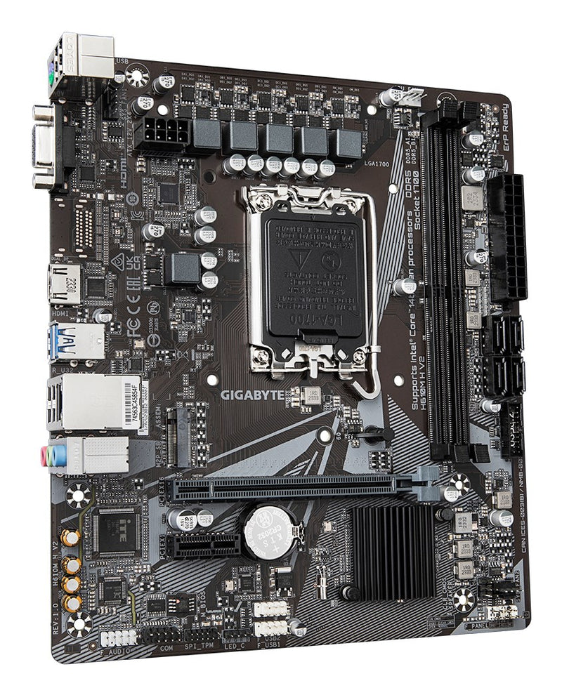 GIGABYTE H610M H V2 DDR5 Motherboard - Supports Intel Core 14th CPUs, 6+1+1 Hybrid Digital VRM, up to 3200MHz DDR5 (OC), 1xPCIe 3.0 M.2, GbE LAN, USB
