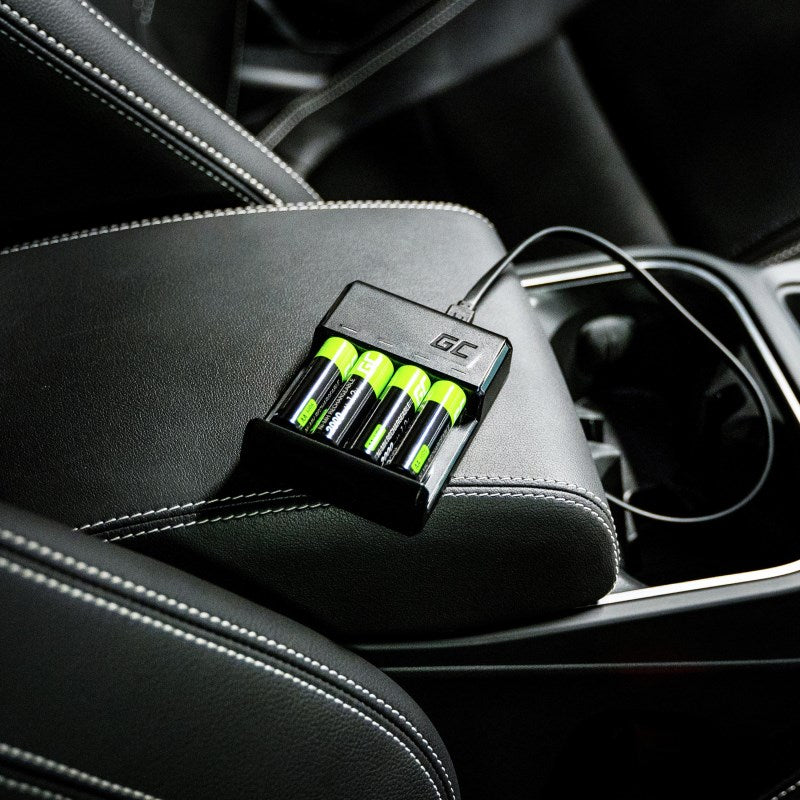 Green Cell Akku Ladegerät VitalCharger Ni-MH AA/AAA MicroUSB/USB-C Port Schwarz